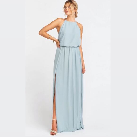 Show Me Your Mumu Heather Halter Maxi Dress Silver Sage Crisp Size XXS NWOT - Picture 1 of 6